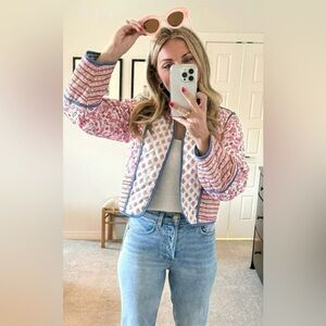 Women’s Cropped Floral Reversible Quilted Jacket Cardigan